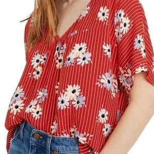 Madewell Red Floral Stripe Blouse